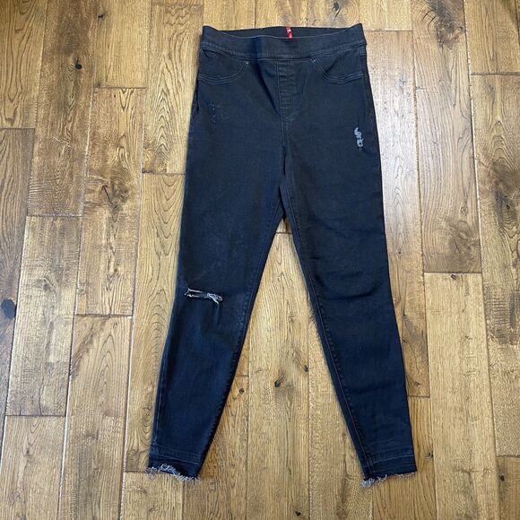 SPANX Pants - Spanx Pants Women Sz L Black Distressed Stretch Pocket’s Relaxed Pull On Jegging